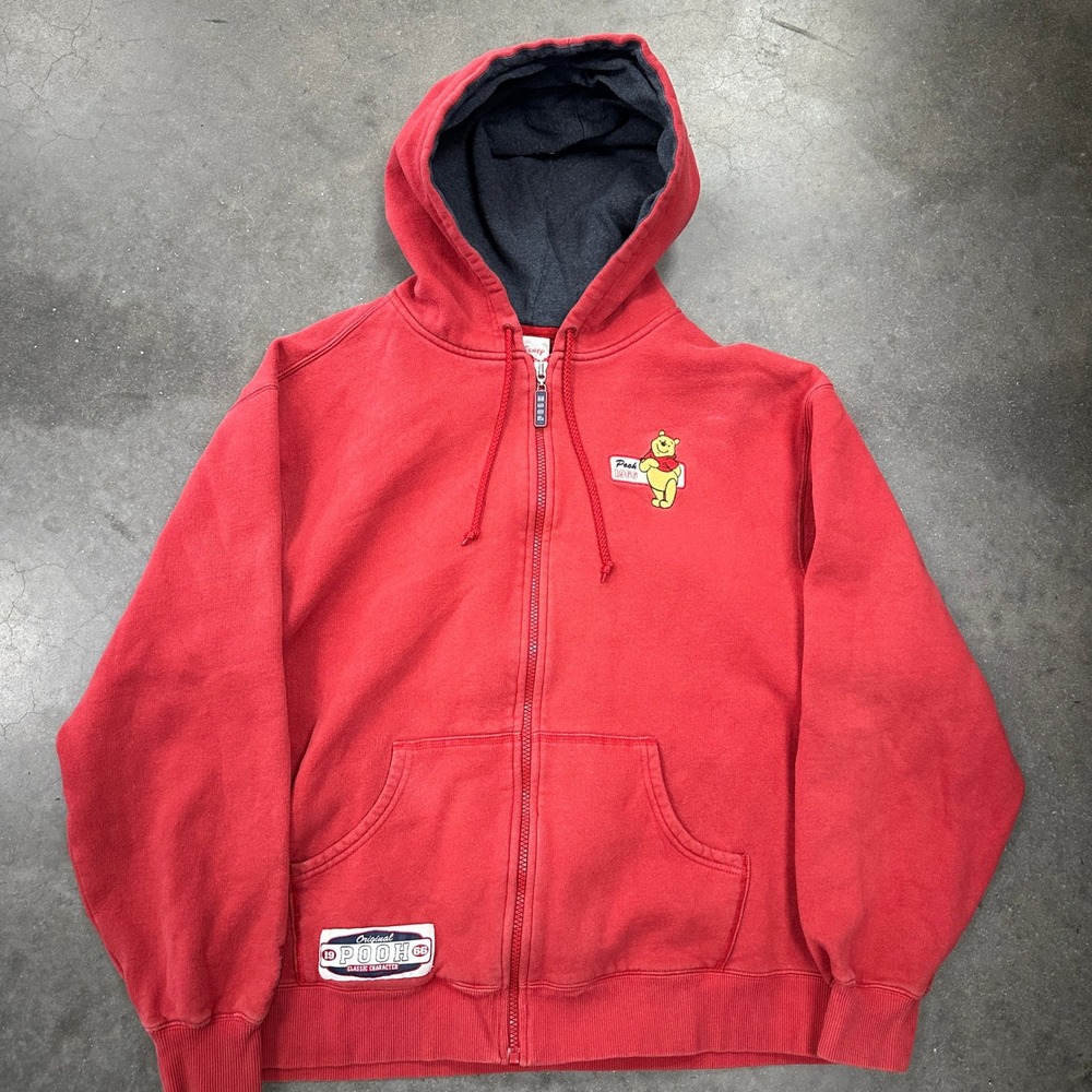 VTG Disney Store Winnie the Pooh Red Full Zip Hoodie Sweatshirt Embroidered Sz S